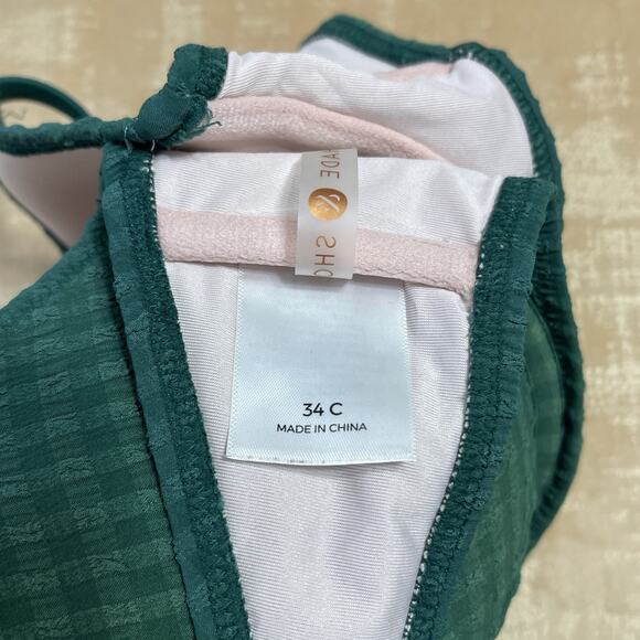 Shade Shore Cabana Underwire Bikini Top Size 34 C Dark Green Padded Holiday NWOT - Picture 7 of 8